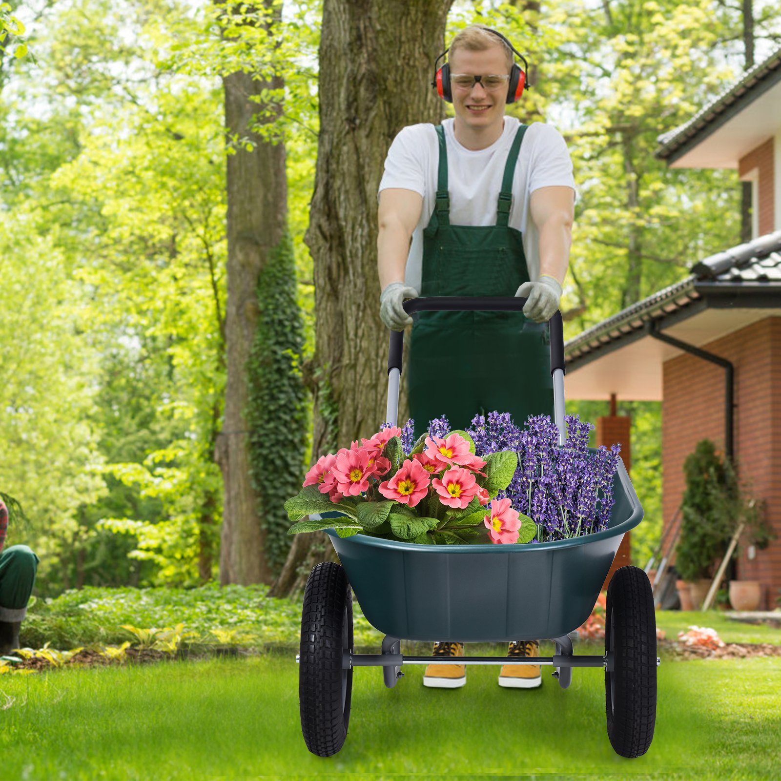 COSTWAY Schubkarre Schiebkarre, mit 2 Räder, 100kg Tragkraft