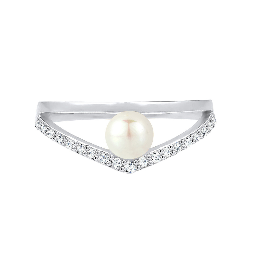 Elli Elli Bague Femmes Élégant Géo Design avec perle d'eau douce et cristaux en argent Bague