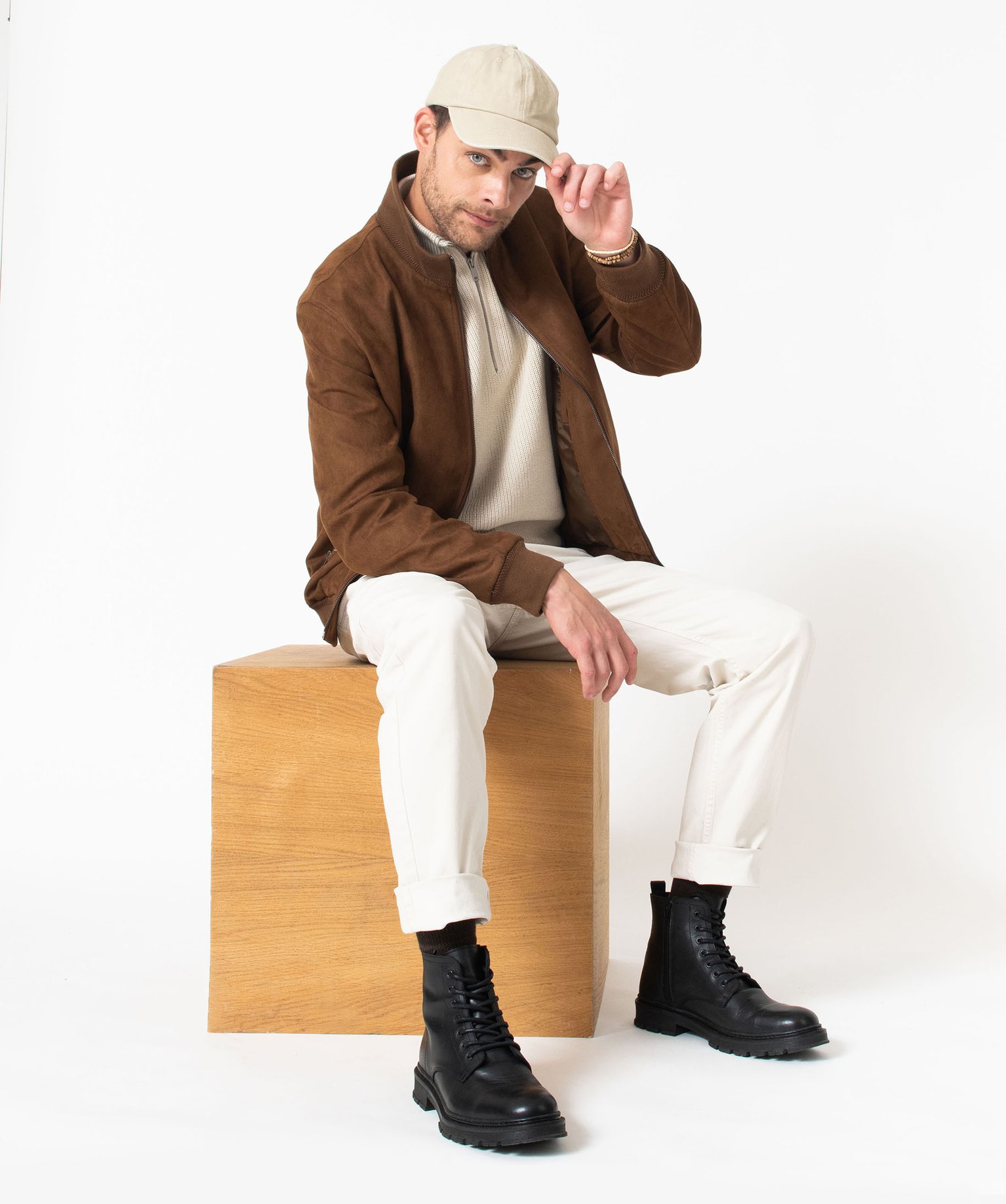 Blouson suédine à col montant homme marron | GEMO