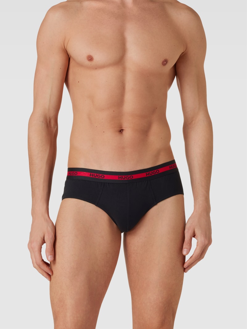 Slip mit elastischem Logo-Bund im 3er-Pack in schwarz