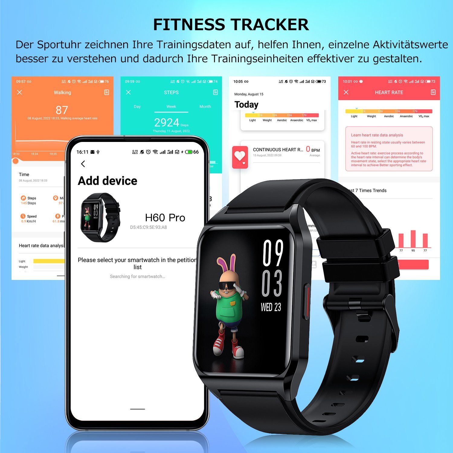 Mutoy Smartwatch, Fitness Tracker Uhr mit Anruffunktion für Damen Herren Smartwatch (1,69 Zoll HD Voll Touchscreen Zoll), mit Wechselband aus wechem Silikon und Milanaise Uhrenarmbänder, inkl.Ladestation(magneitsches Ladekabel), Herzfrequenz-Sensor