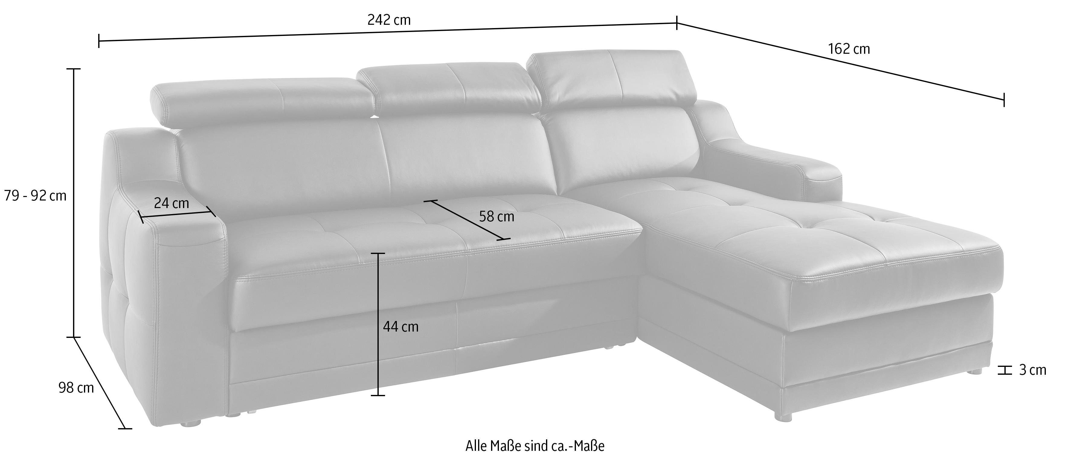 exxpo - sofa fashion Ecksofa Lotos, mit Köpf- bzw. Rückenverstellung, wahlweise mit Bettfunktion