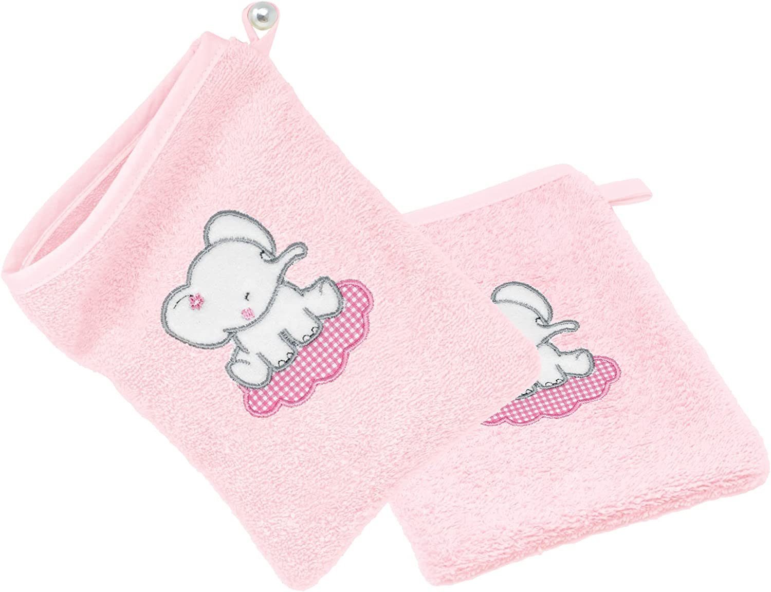 Lashuma Waschhandschuh (2-tlg), rosa Waschlappen für Mädchen 15x21 cm