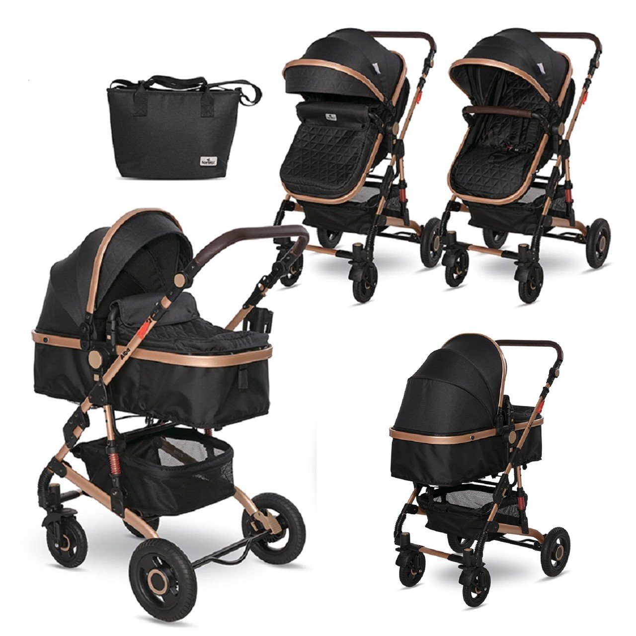 Lorelli Kombi-Kinderwagen Kinderwagen Alba 2 in 1, Sportsitz Babywanne Gummireifen, einstellbar