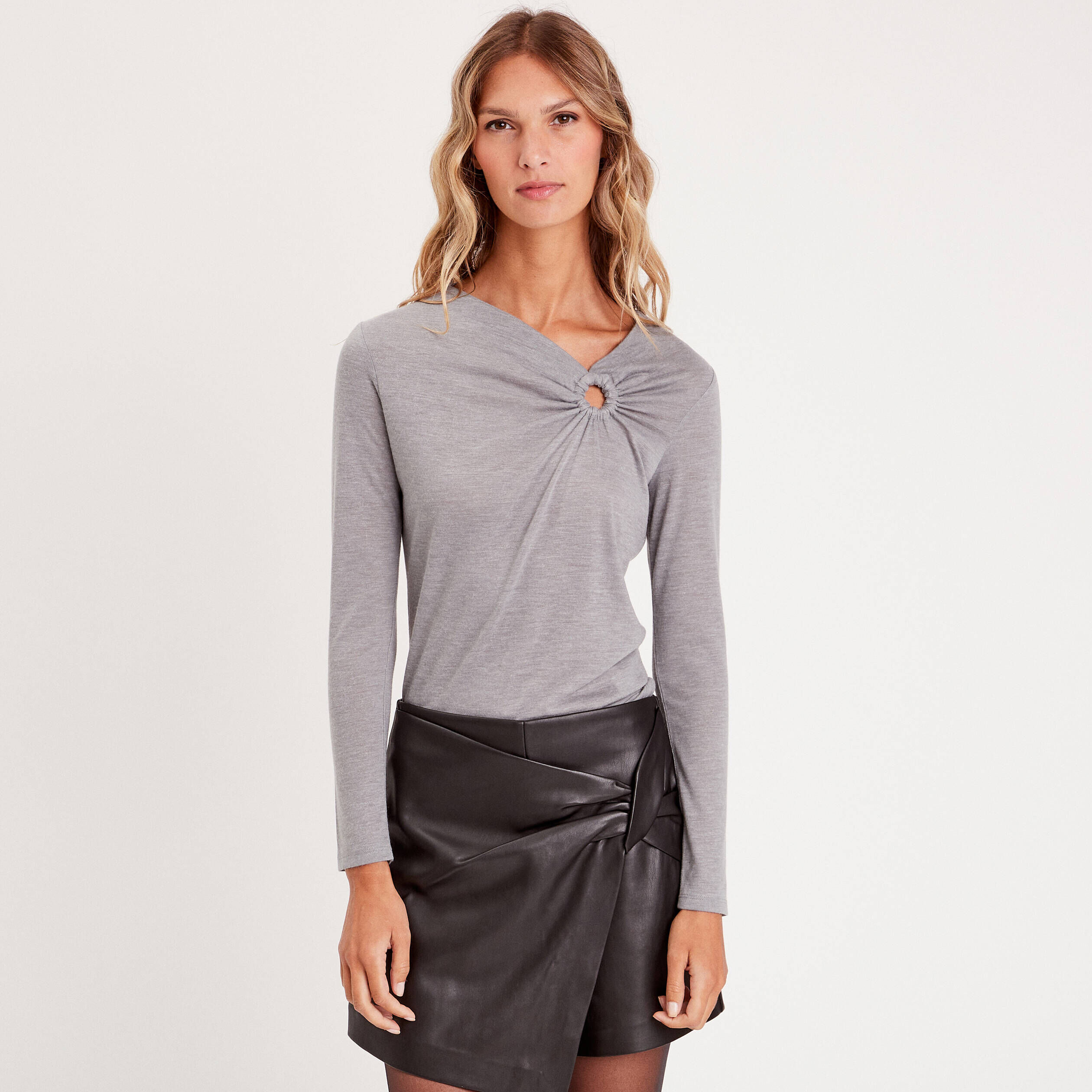 T-shirt manches longues anneau gris clair femme | Cache Cache