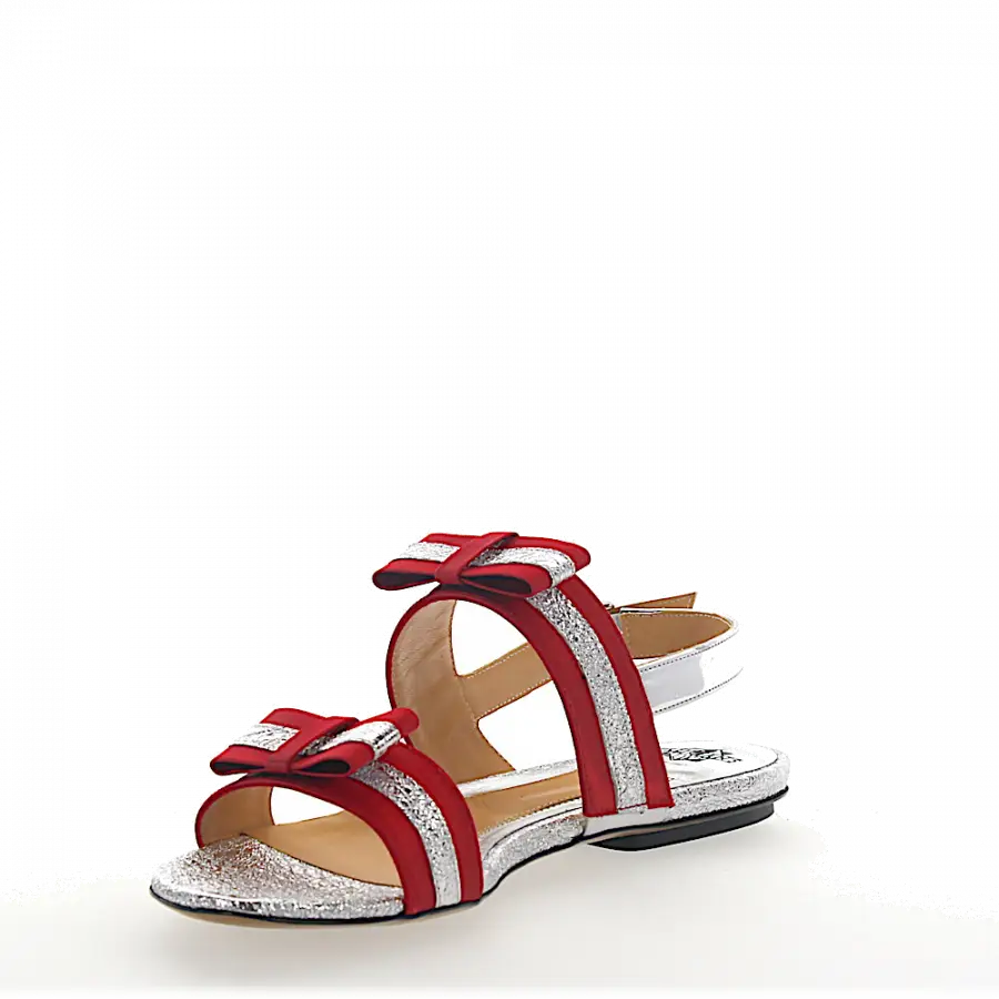 Truman's - Sandalen 8742 Glattleder Metallisch Schleife rot silber - rot