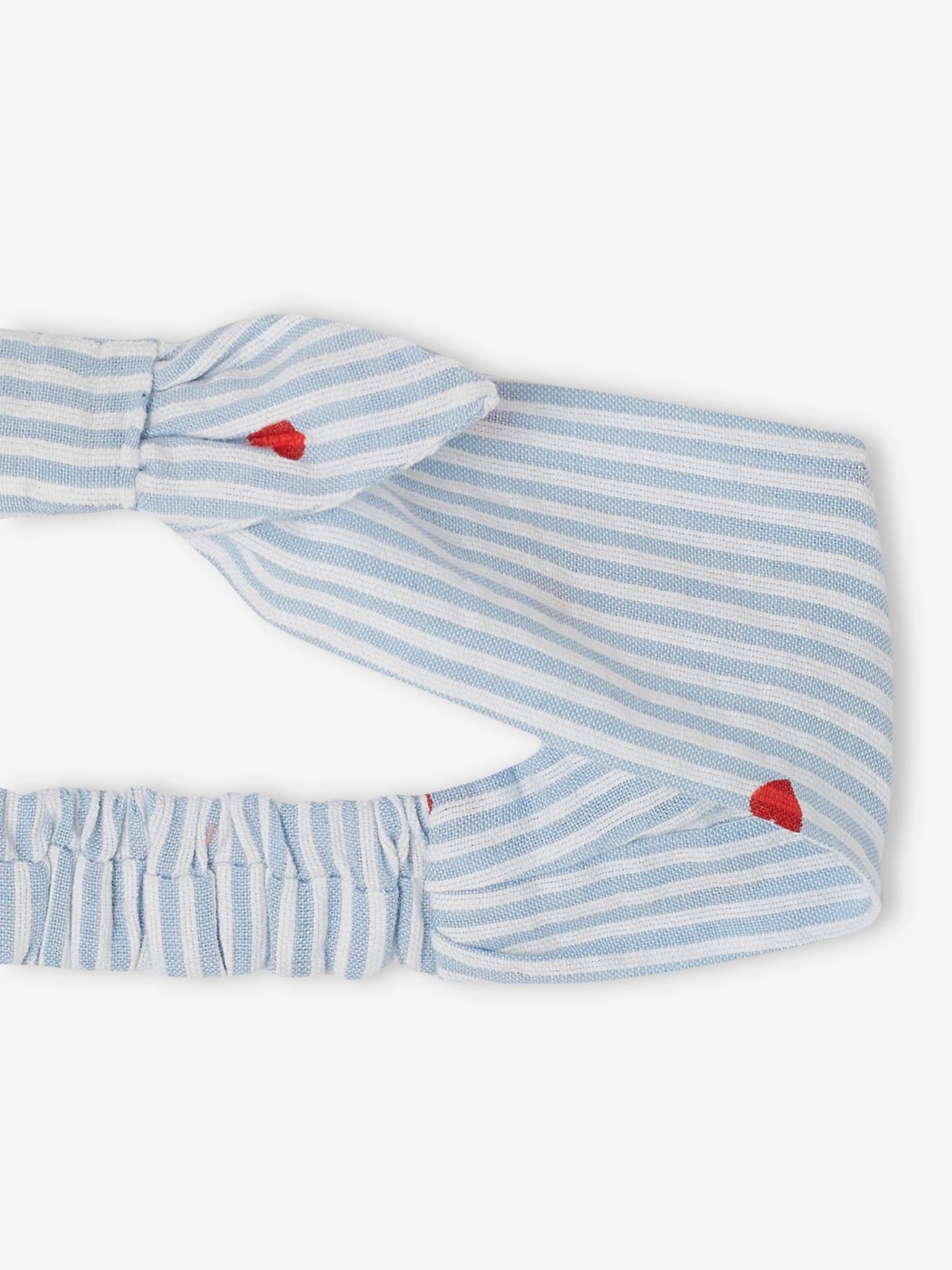 Vertbaudet Baby-Set aus Seersucker: Kleid, Shorts & Haarband - blau gestreift
