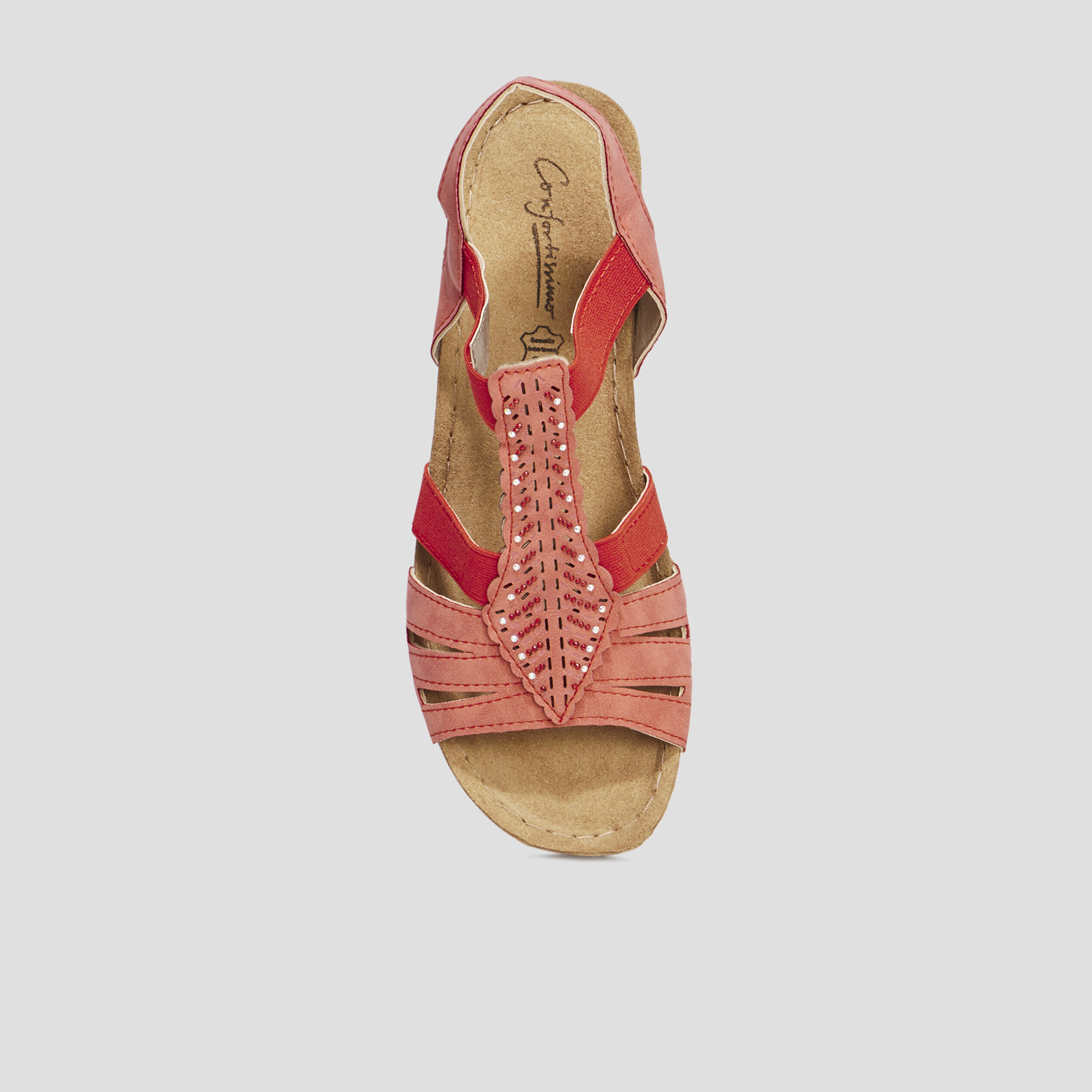 Sandales compensées cuir Confortissimo rouge femme | La Halle