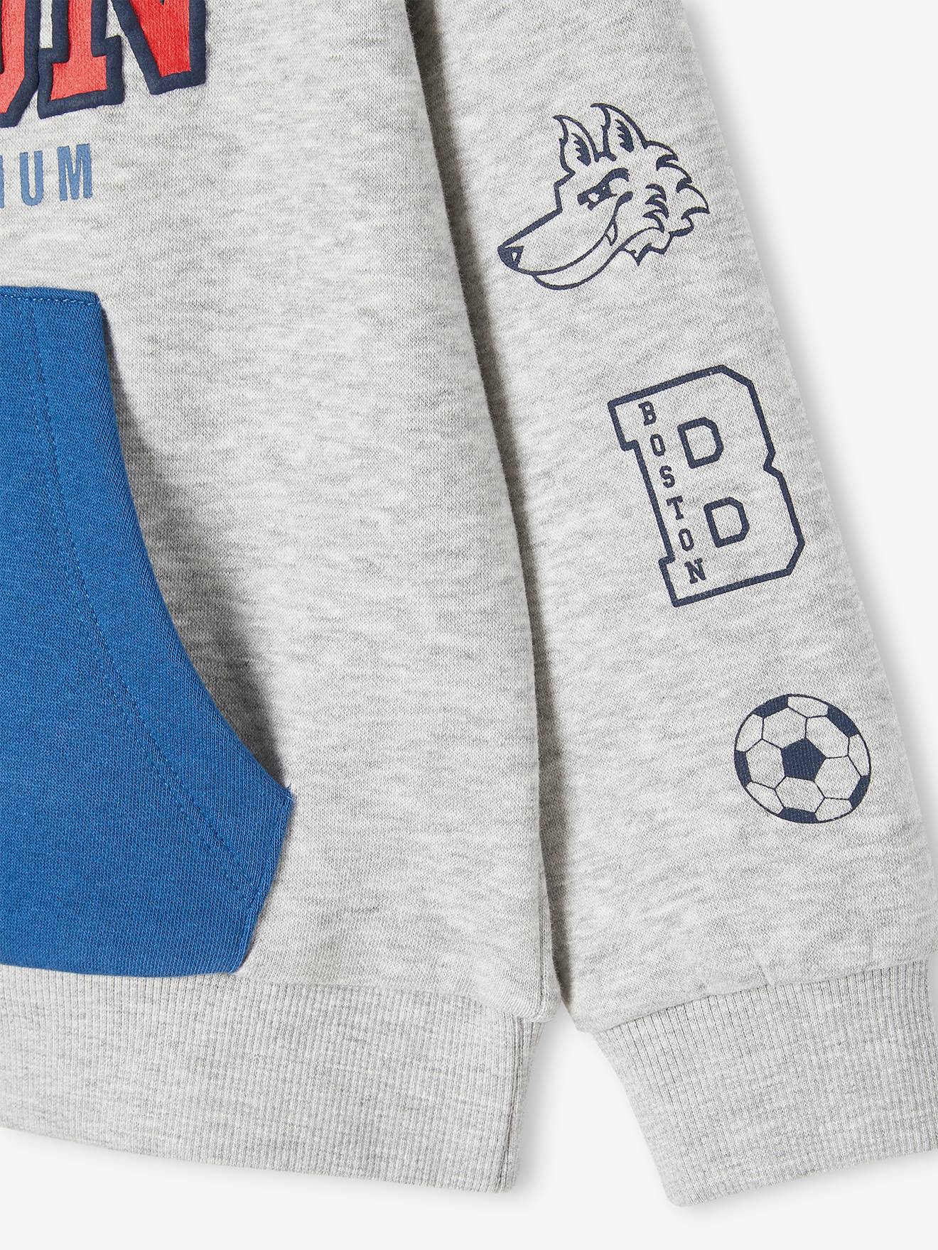 Sweat à capuche sport motif team Boston garçon gris chiné