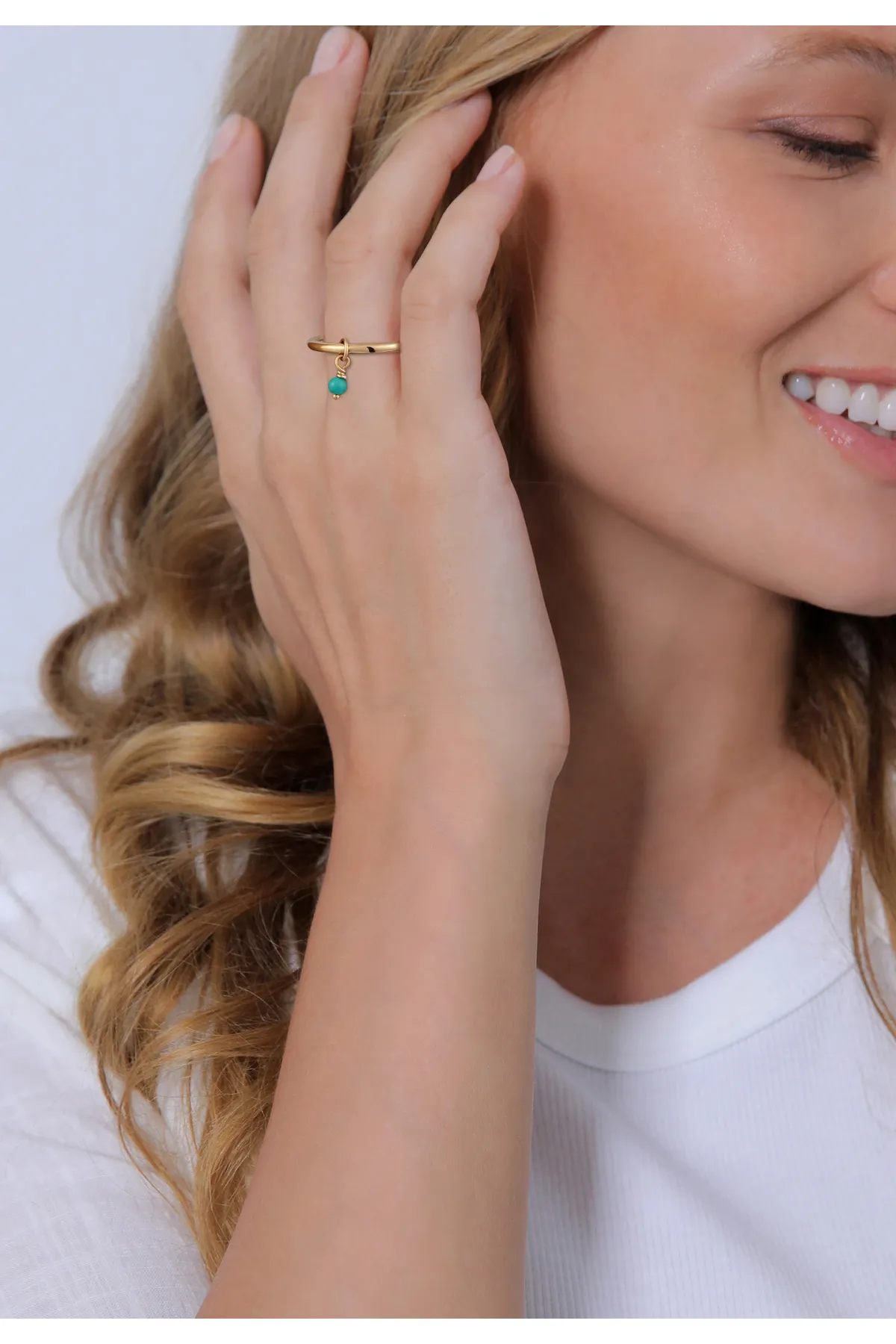 ELLI  Ring Stapelring Howlith Türkis Perle 925 Silber vergoldet