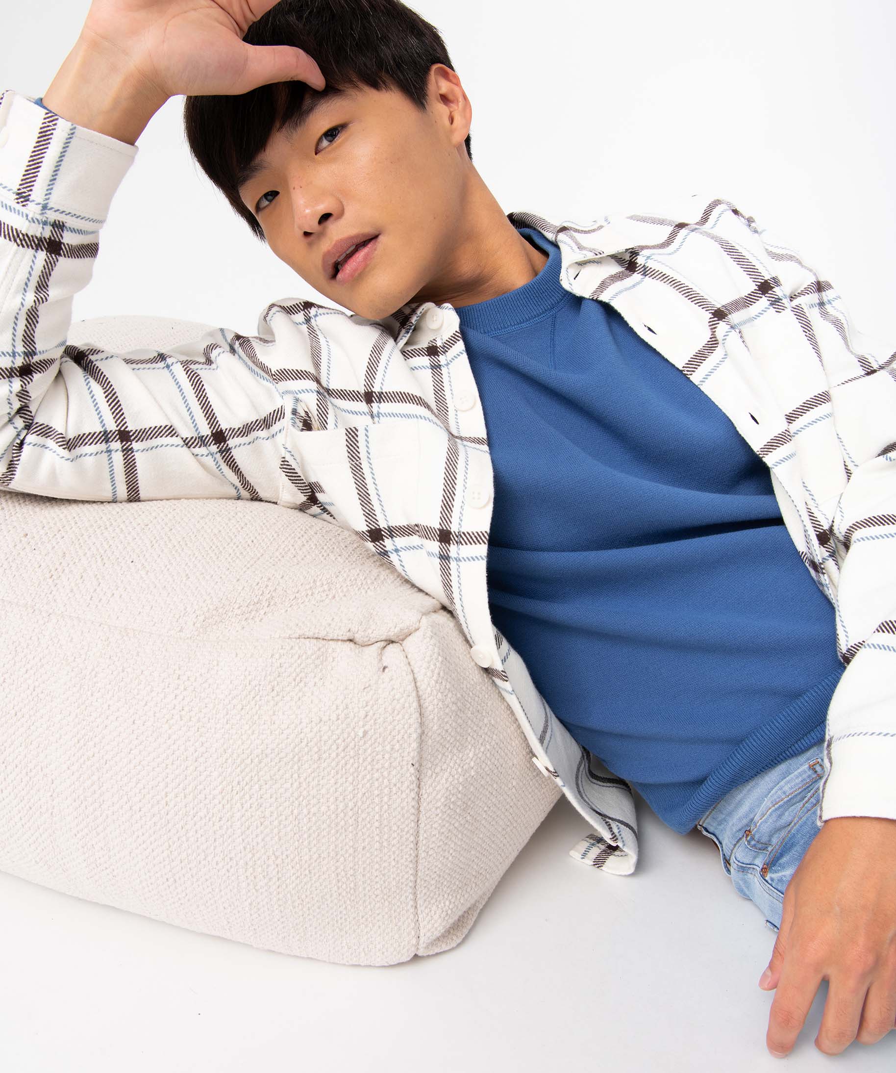 Pull homme à col rond en maille unie bleu | GEMO