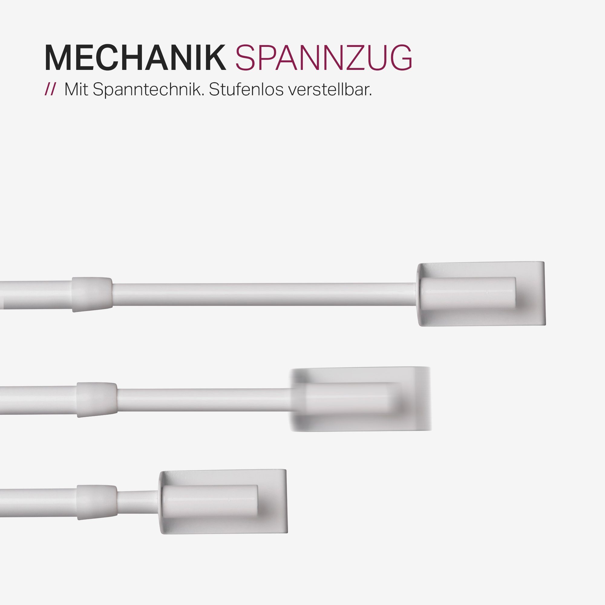 Spannvitrage Spannstange Twist, Bestlivings, Ø 9 mm, ausziehbar, geklemmt, gespannt, ohne Bohren, ohne Schrauben, ohne Kleben, Metall, Spannvitrage, Gardinenstange - Metall - (40-60 cm - Weiß) zum Spannen, Klemmstange Ausziehbar, Vitragestange ohne B
