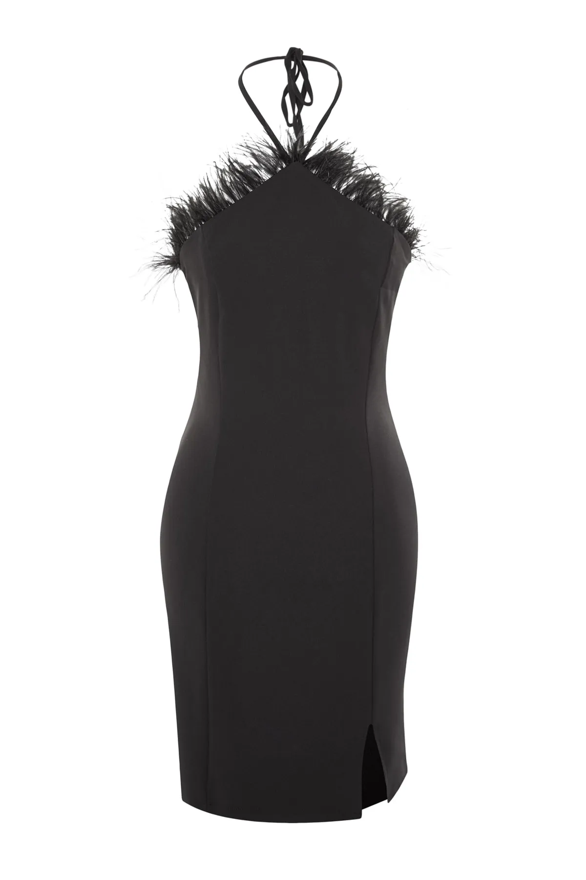 Trendyol Collection  Schwarzes, figurbetontes, gefüttertes, gewebtes Otriches-Abendkleid TPRSS23EL00206
