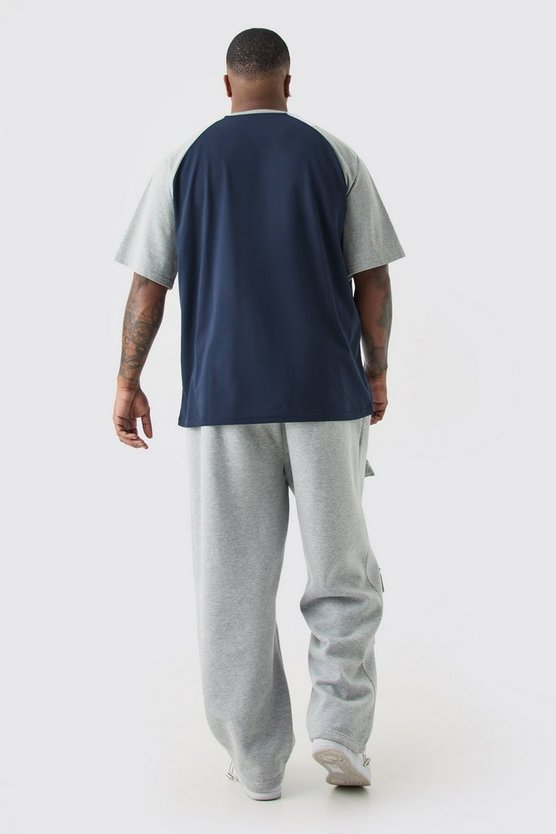 Plus dunkelblaues Colorblock T-Shirt mit Raglan-Detail