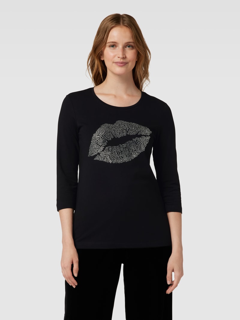 Longsleeve mit Zierperlenbesatz in schwarz