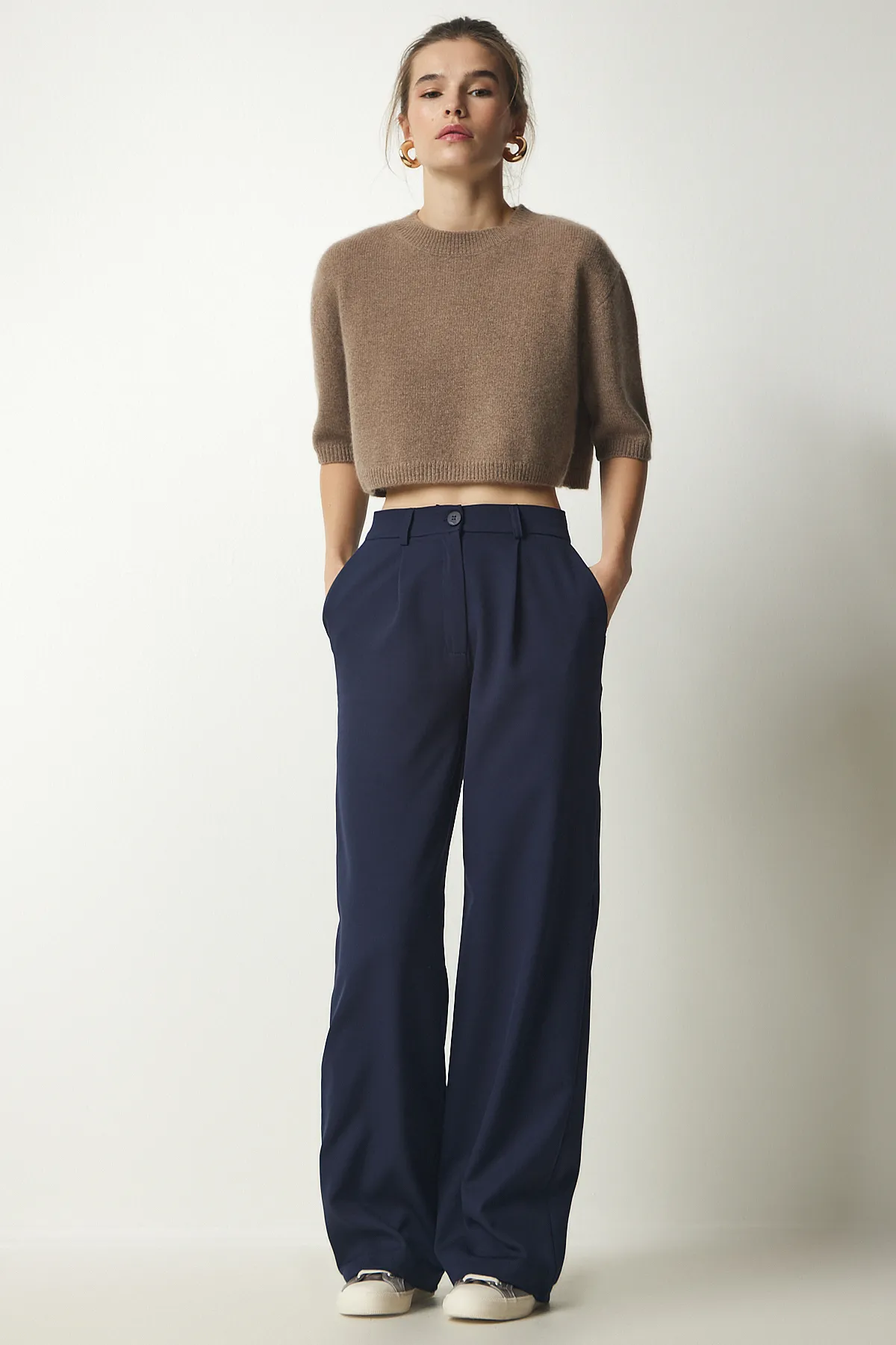 Happiness İstanbul  Marineblaue plissierte Webhose für Damen UB00188