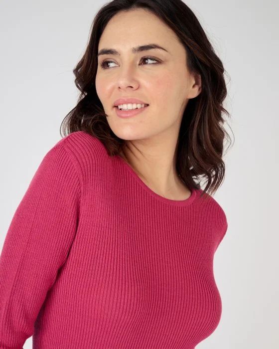 Pull col rond 50% laine mérinos, uni et rayé
