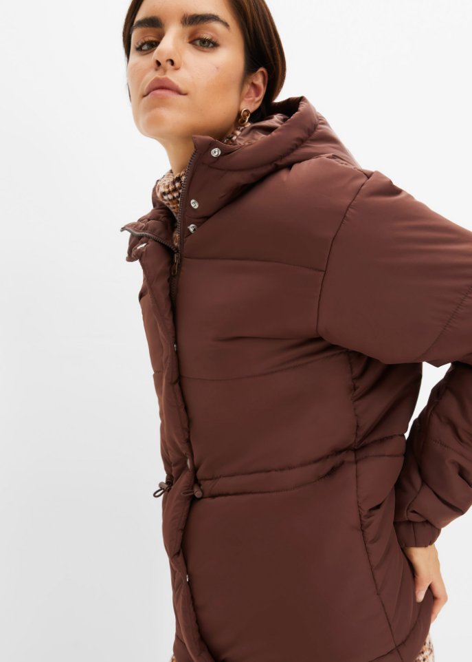 Verkürzte Steppjacke mit Kapuze und Taillenregulierung