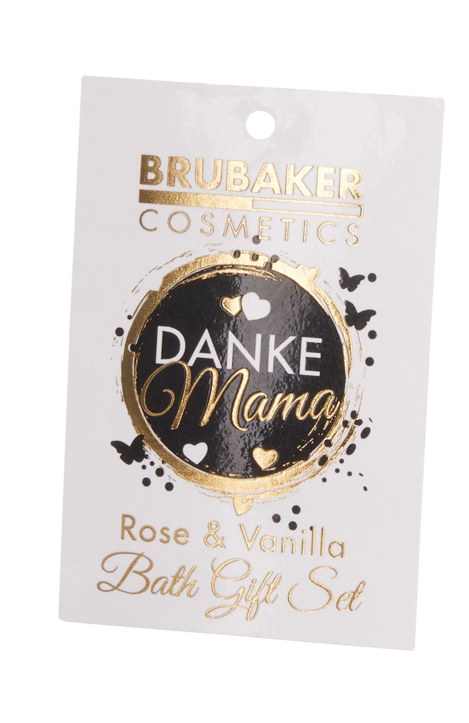 BRUBAKER Pflege-Geschenkset Danke Mama - Dusch- und Badeset mit Rosen Vanille Duft, 5-tlg., Mutter Geschenkset mit Peeling Schwamm - Pflegeset Weiß Gold