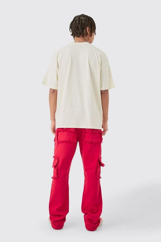 Zerrissene Slim-Fit Jeans in Rot mit Taschen