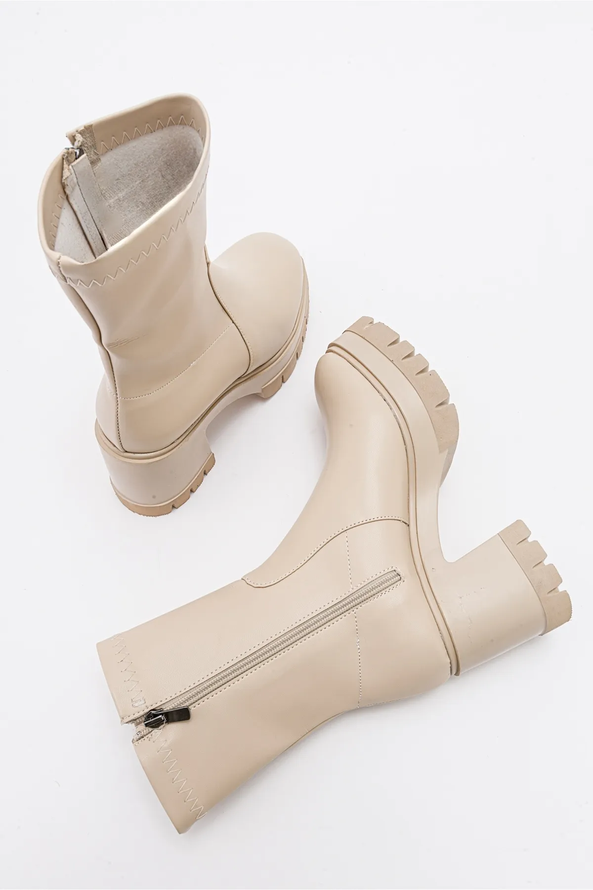 LuviShoes  TARTLE Beige Leder-Damenstiefel mit Plateau-Absatz