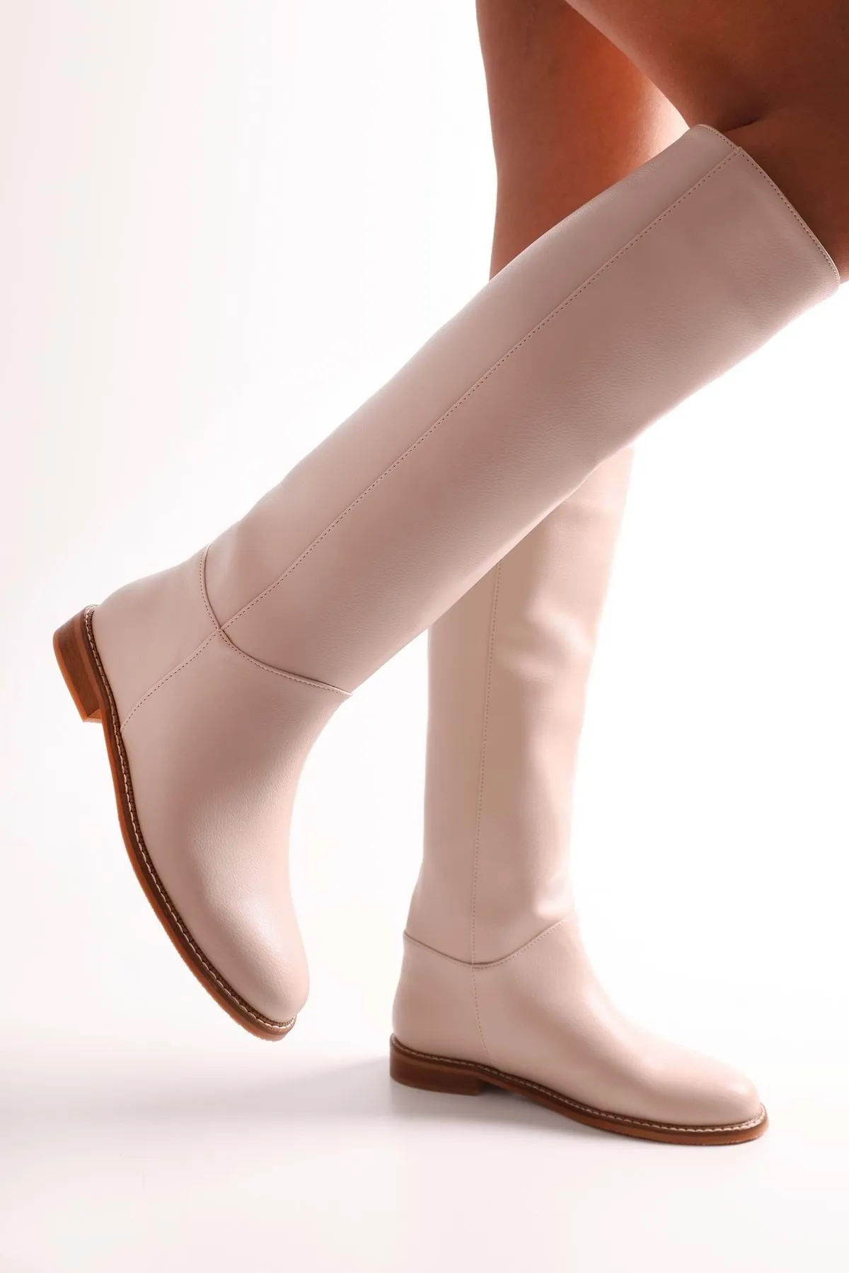Shoeberry  Damen Mori Beige Skin Reitstiefel Beige Skin