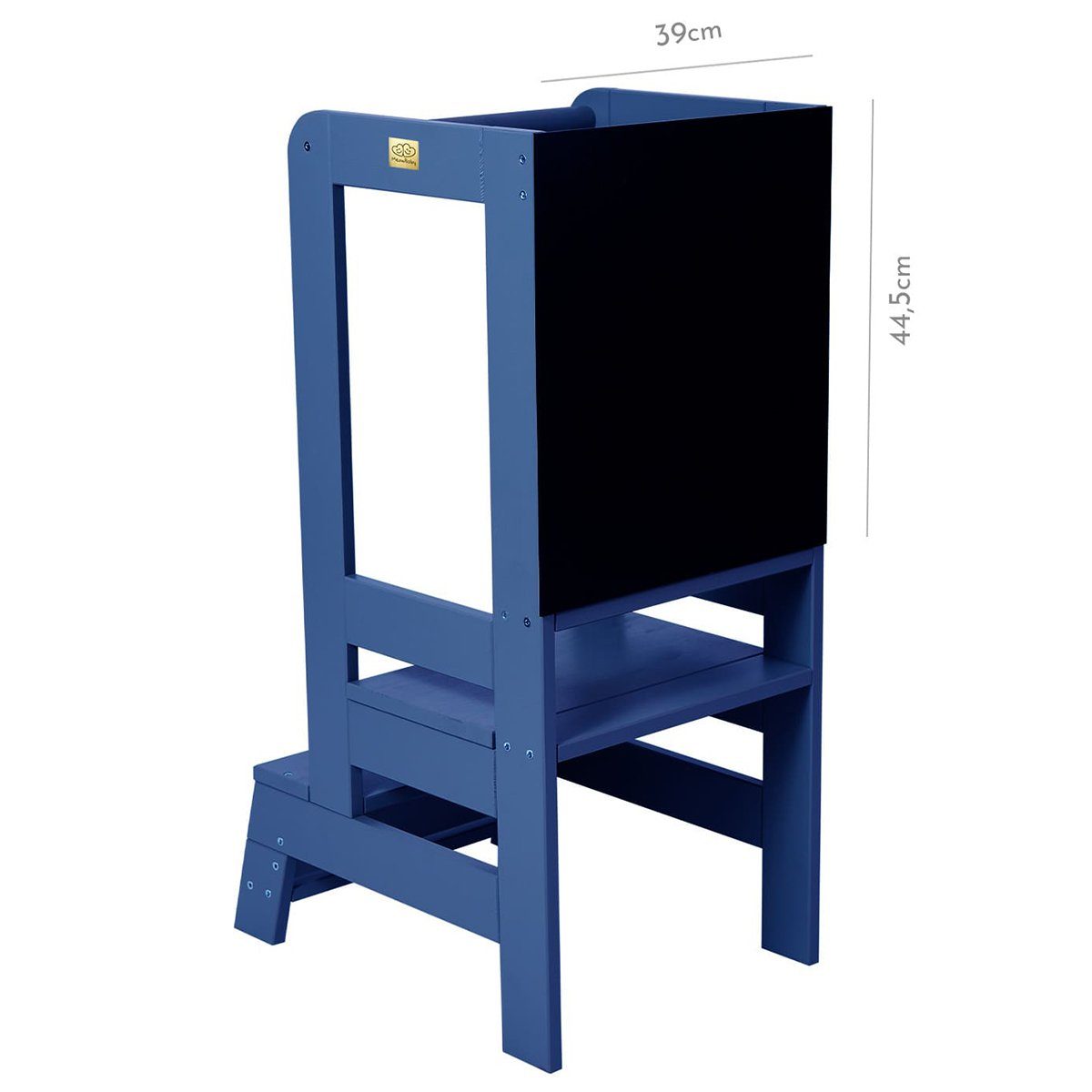 MeowBaby Stehhilfe Lernturm für Kinder Montessori Lernstuhl mit Kreidetafel Blau (1 St), Kinderhocker, Höhenverstellbar, Abgerundete Ecken & Kanten