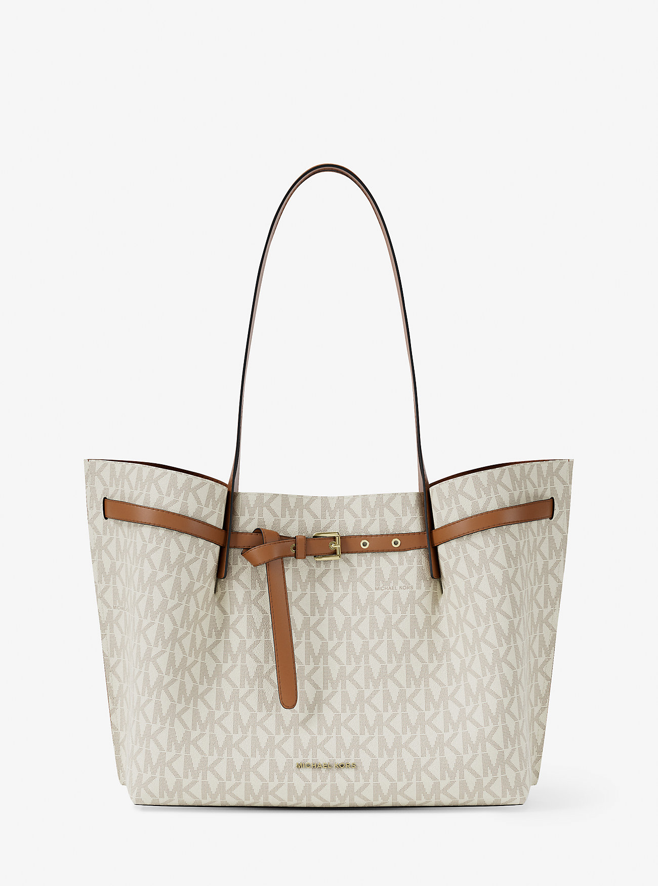 Emilia Stor Tote Bag med Signaturlogo - VANILJE/EIKORN