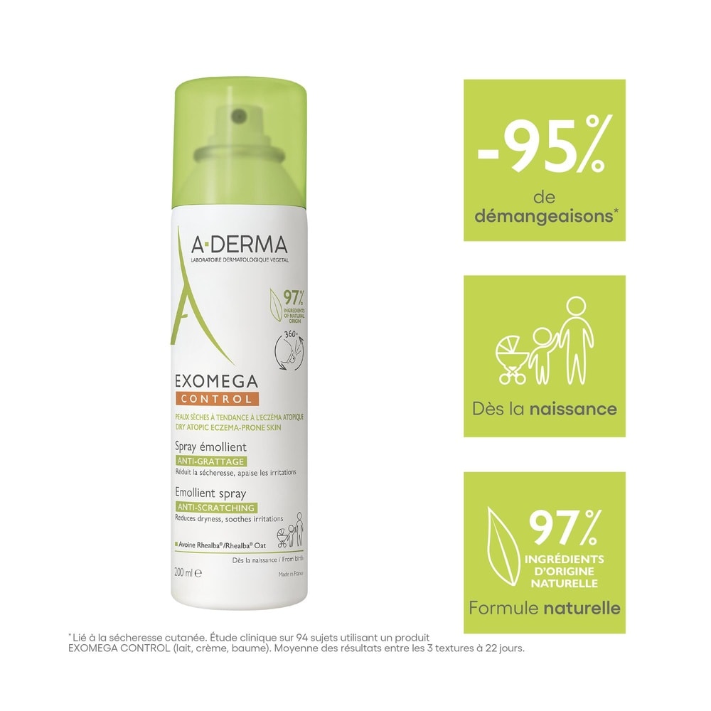 A-Derma Exomega Control - Spray émollient anti-g rattage 200ml Spray émollient