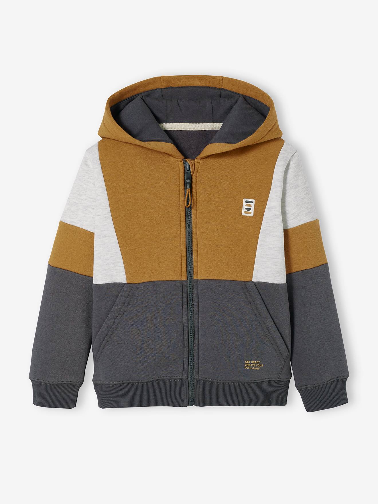 Sweat zippé colorblock sport garçon noir