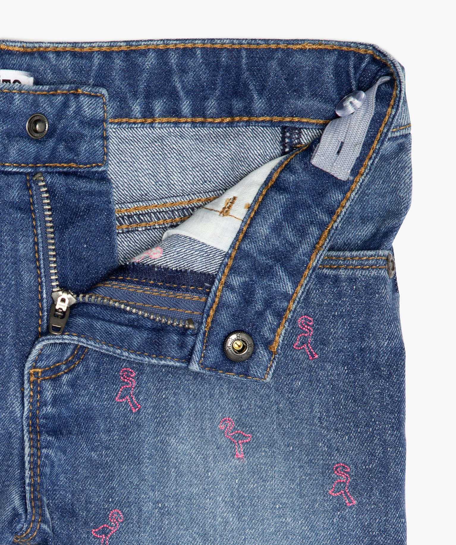 Short fille en jean avec petits motifs brodés et franges denim | GEMO