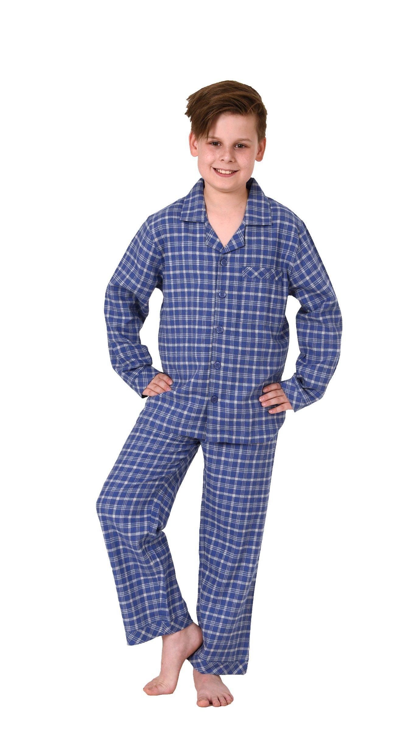 Normann Pyjama Jungen Flanell Pyjama langarm Schlafanzug in Karo Optik zum knöpfen