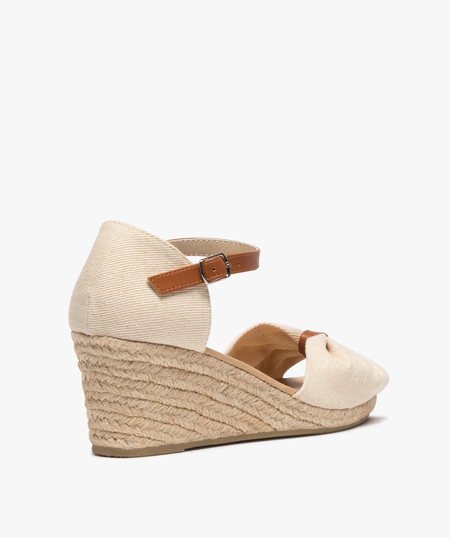 Sandales femme à talon compensé dessus drapée en tissu beige | GEMO
