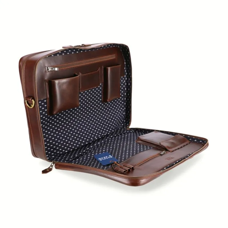 Buckle & Seam Leder XL Aktentasche Albert - Braun \/ Innenfutter Dots