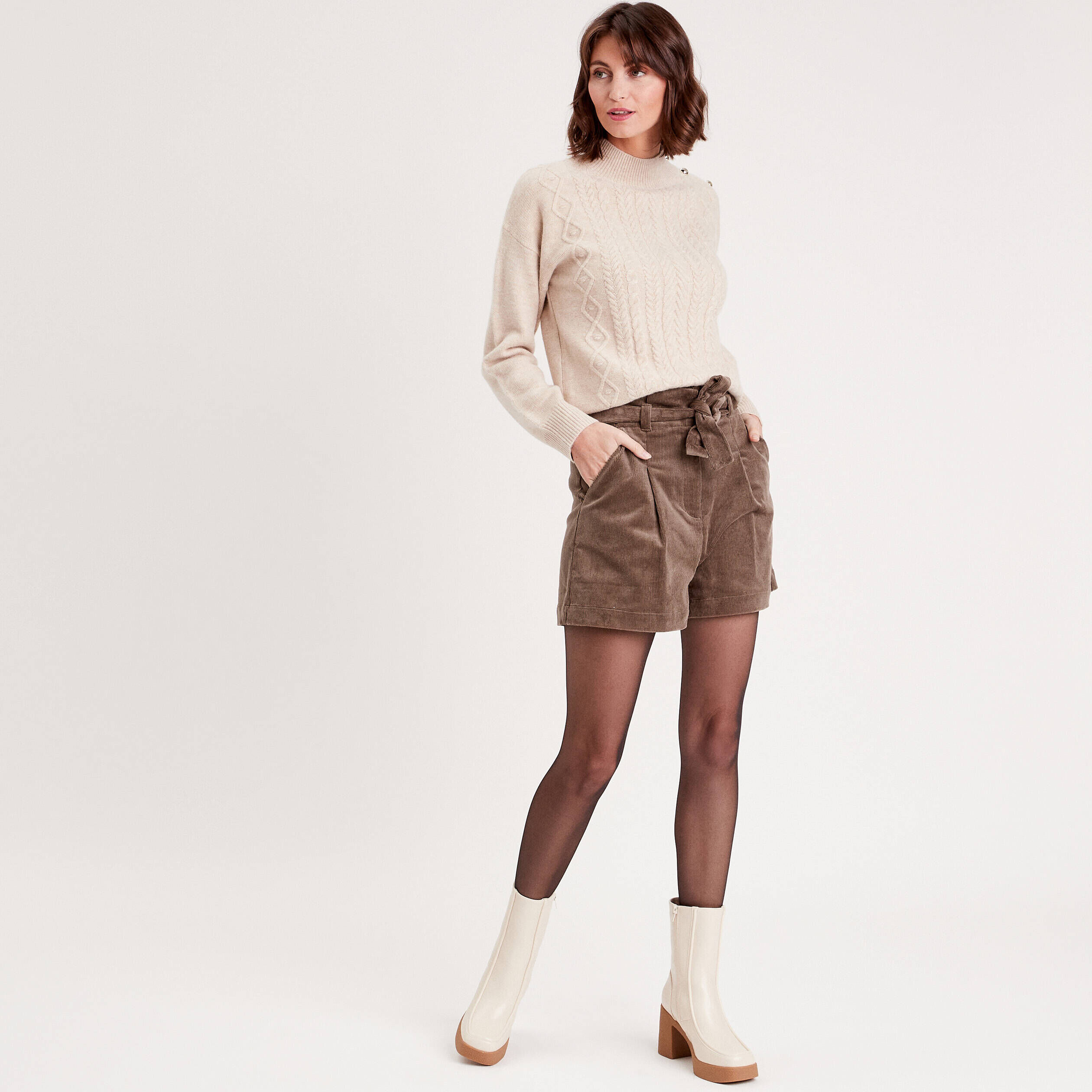 Short paperbag velours taupe femme | Cache Cache