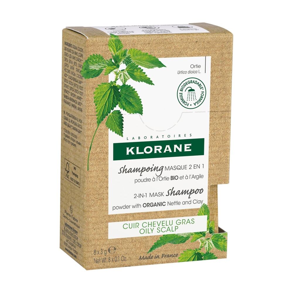 Klorane Ortie Masque lavant 2 en 1 poudre 8 sach ets 3gr Soins solide