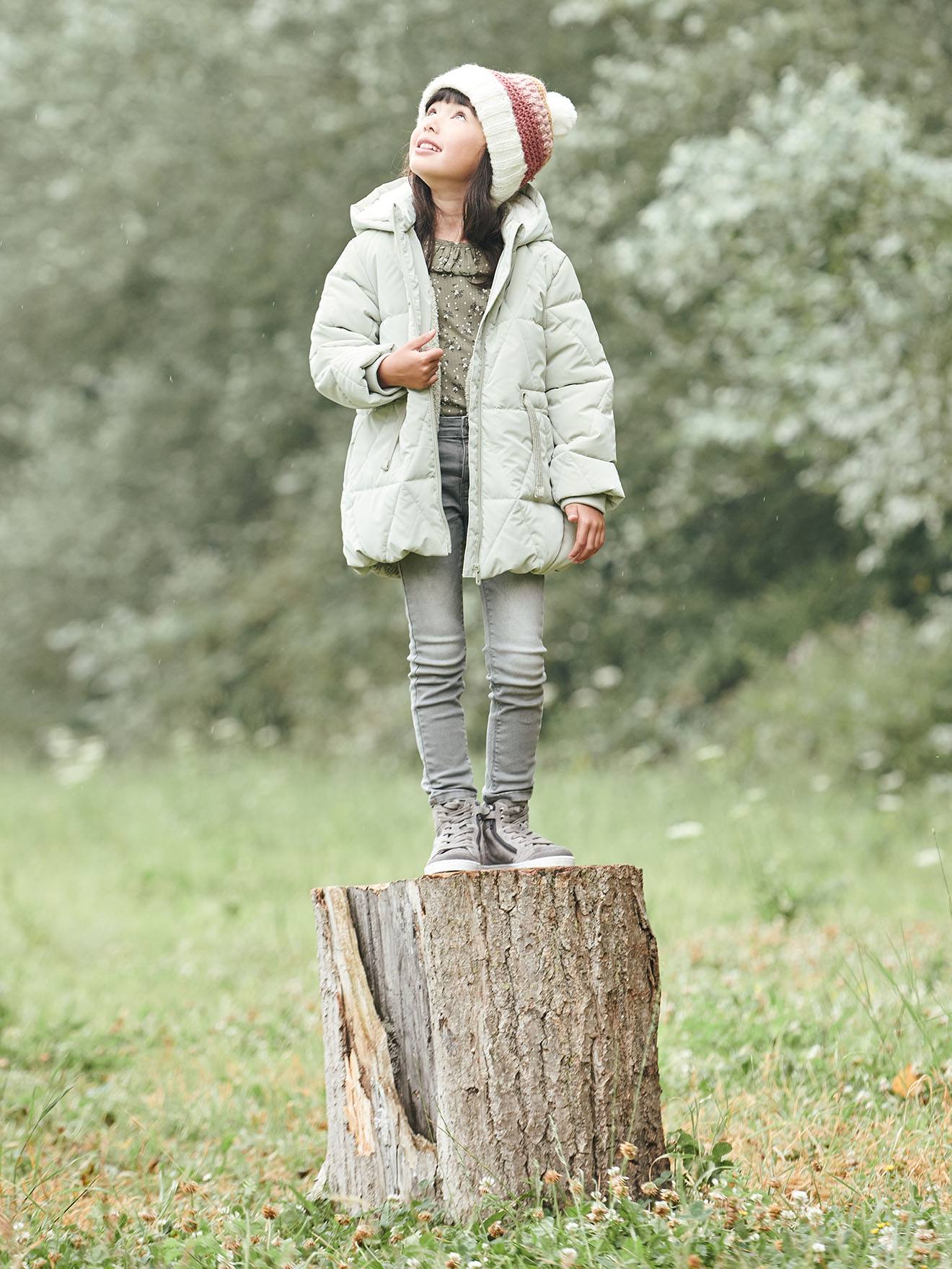 Doudoune longue à capuche fille doublée sherpa blue dark
