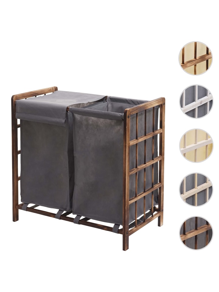MCW Wäschesammler B60 mit 2x Wäschesack, Braun, Bezug grau günstig kaufen onesize