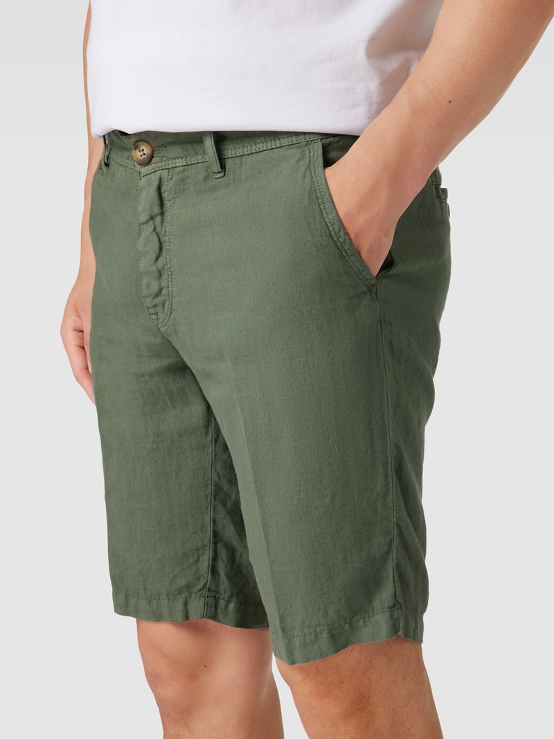 Bermudas aus Leinen mit französischer Eingrifftasche in olivgrün