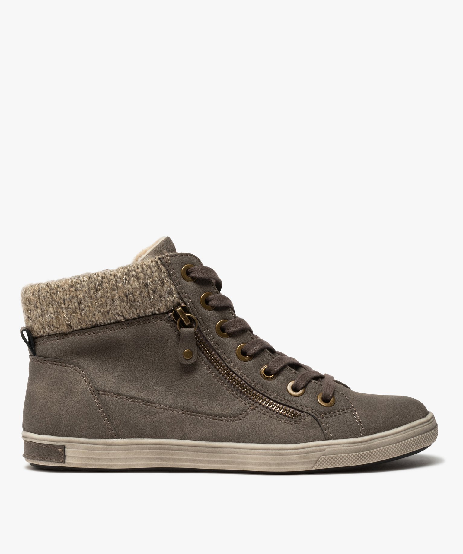 Baskets femme semi-montantes à col chaussette gris | GEMO