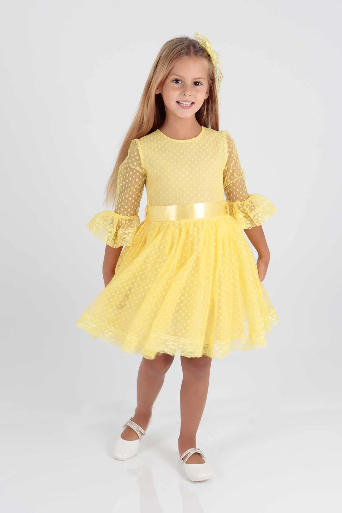 AHENGİM  Trendiges Abendkleid für Mädchen mit Schnalle und Tüllspitze Ak2209
