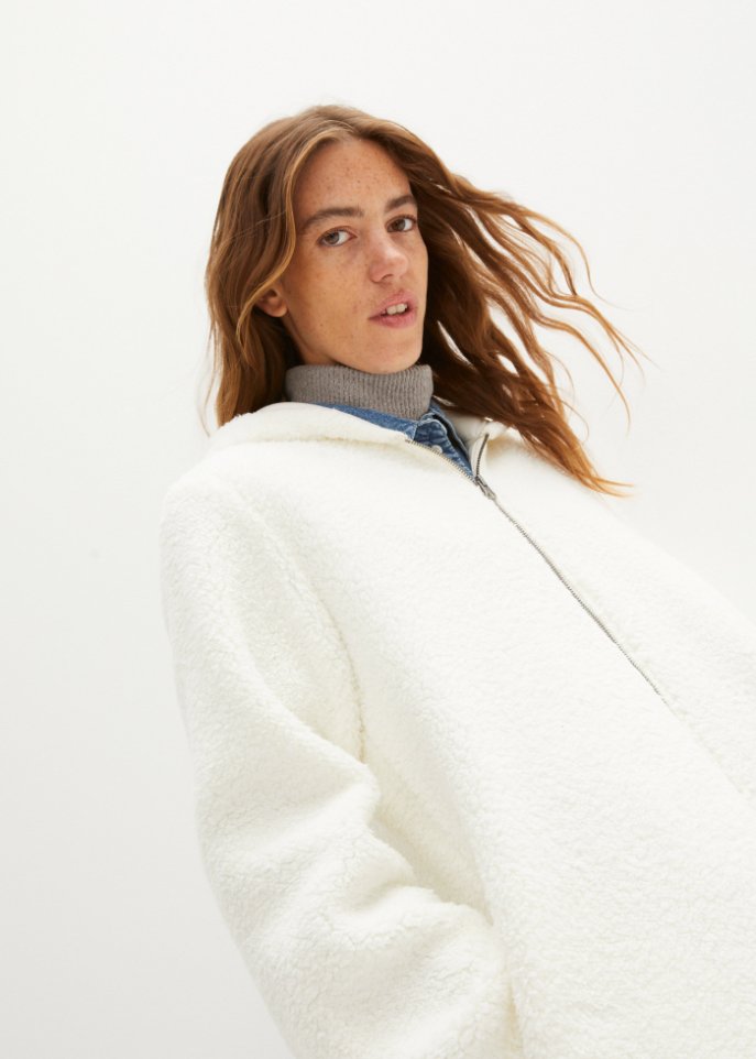Teddy-Fleecejacke in A-Line mit Seitenschlitzen