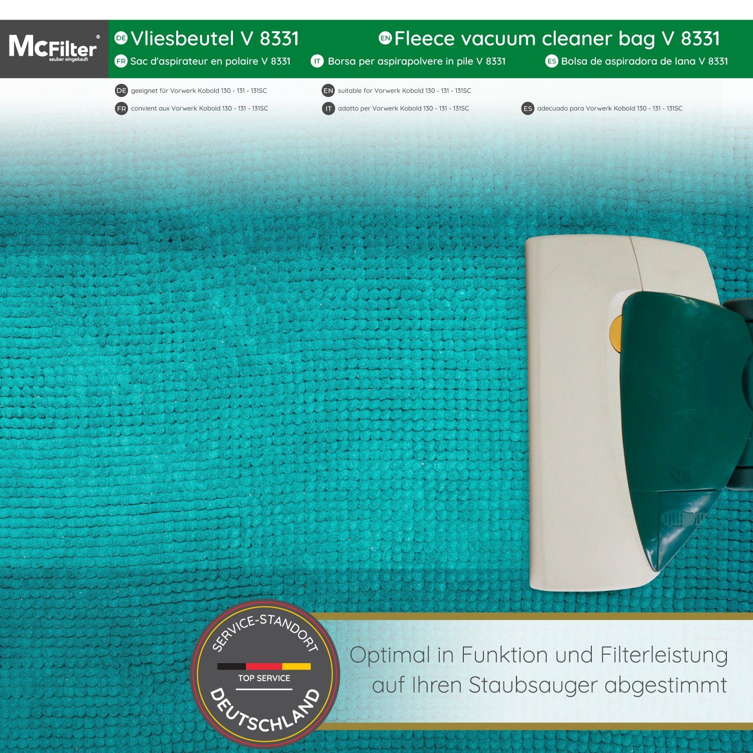 McFilter Staubsaugerbeutel (6 Stück), passend für Vorwerk Kobold VK 130, VK 131 SC, 6 St., mehrlagig, Pappdeckscheibe, inkl. Staubverschluss