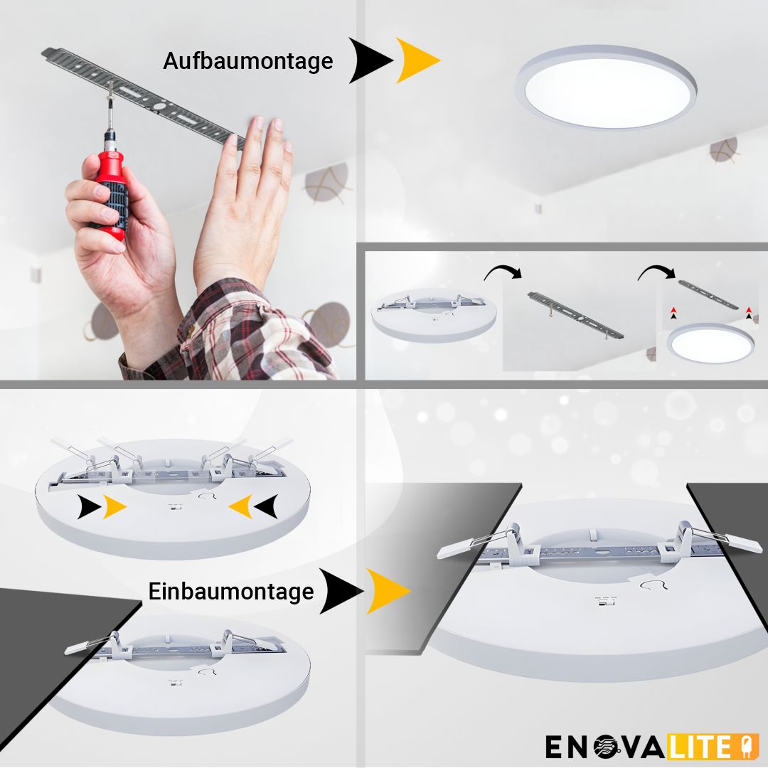 ENOVALITE LED CCT Panel, Ein-/Aufbau, 12W, ø170mm, Lochdurchm. variabel