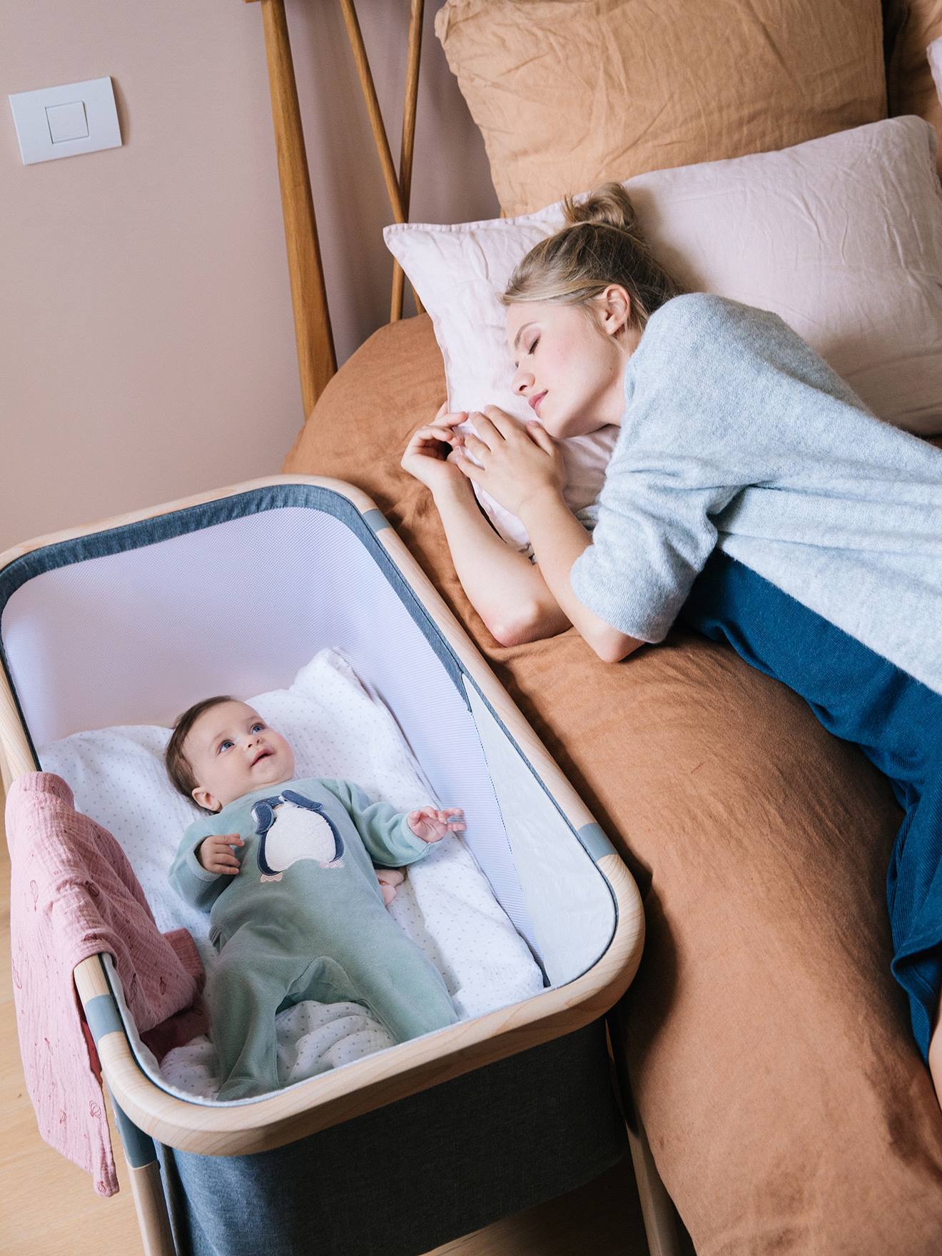 Vertbaudet 2-in-1 Baby Reisebett / Babyschaukel - natur/grau