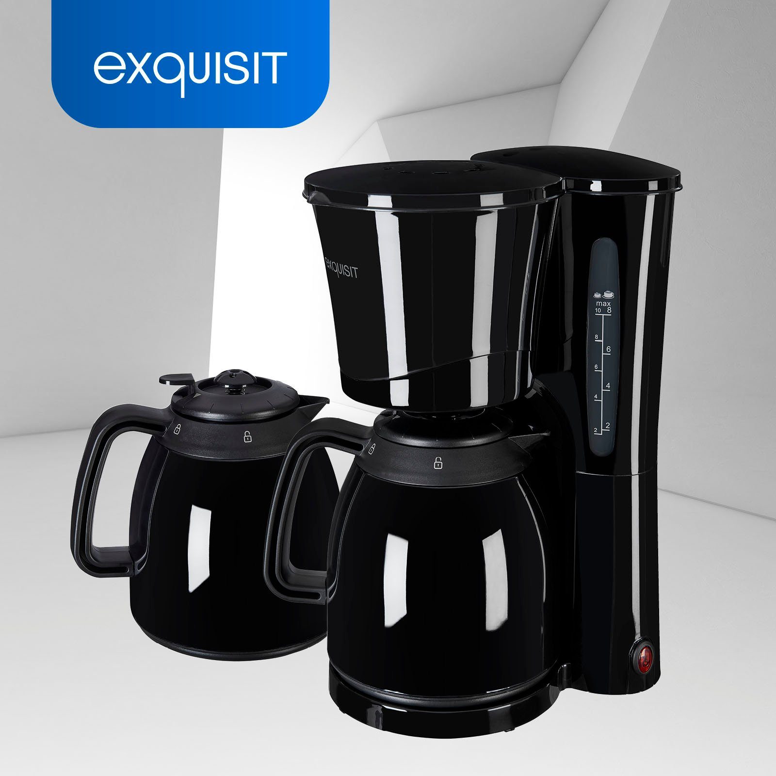 exquisit Filterkaffeemaschine KA 6502 sw, 1l Kaffeekanne, Papierfilter 1x4, inkl. 2 Thermoskannen