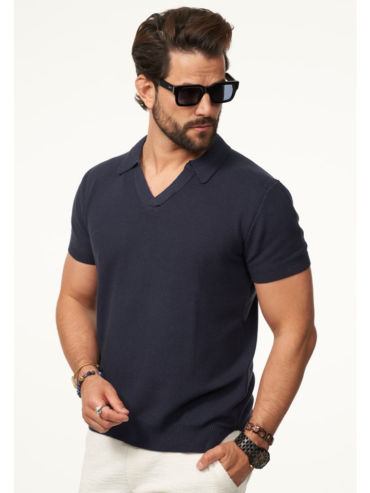 SOULSTAR Poloshirt - mit offenem Kragen Kurzarm Strick Polo-Hemd T-Shirt in Navy günstig kaufen