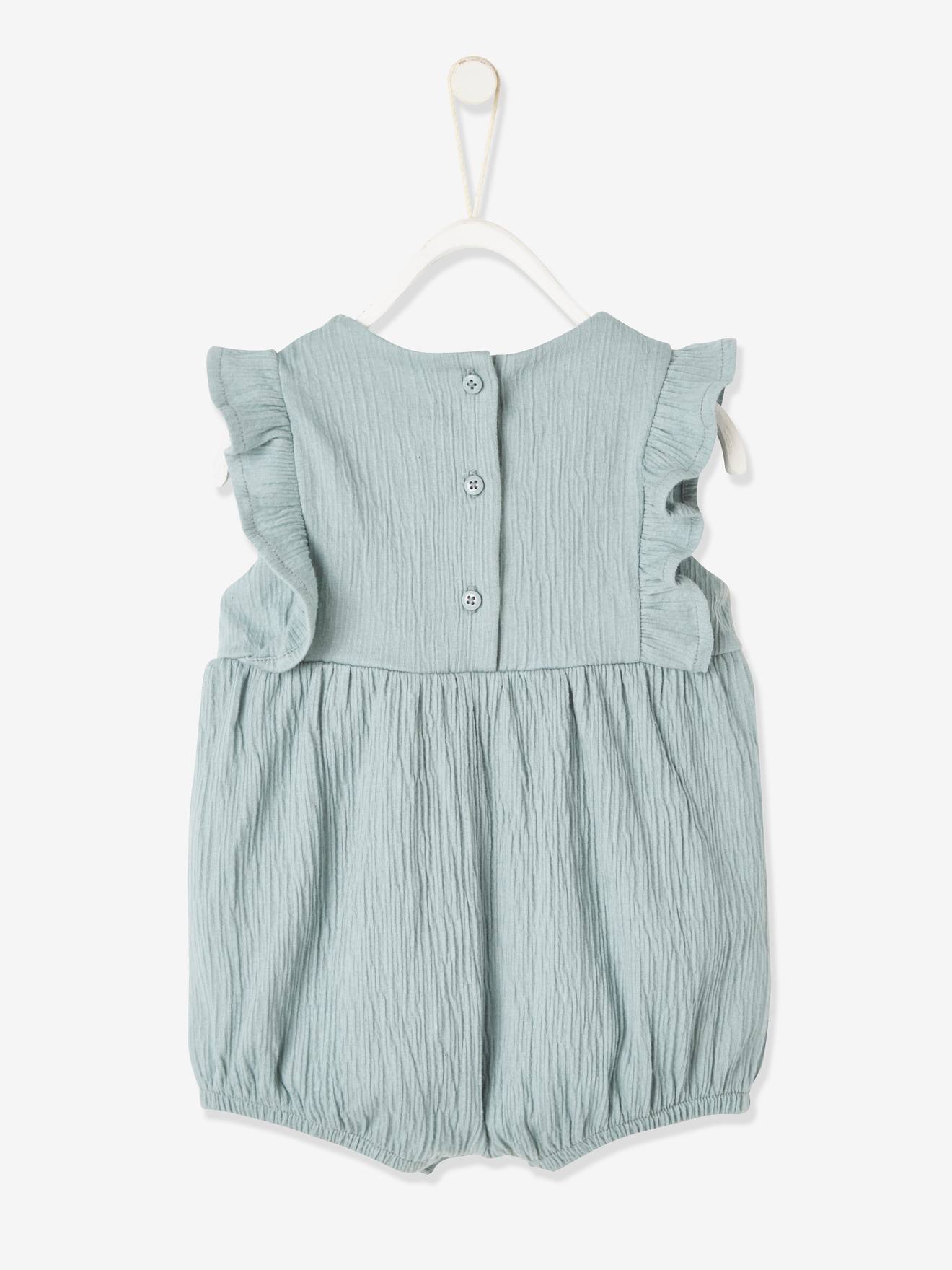 Vertbaudet Mädchen Baby Kurzoverall, Smokdetails und Volants - vanille