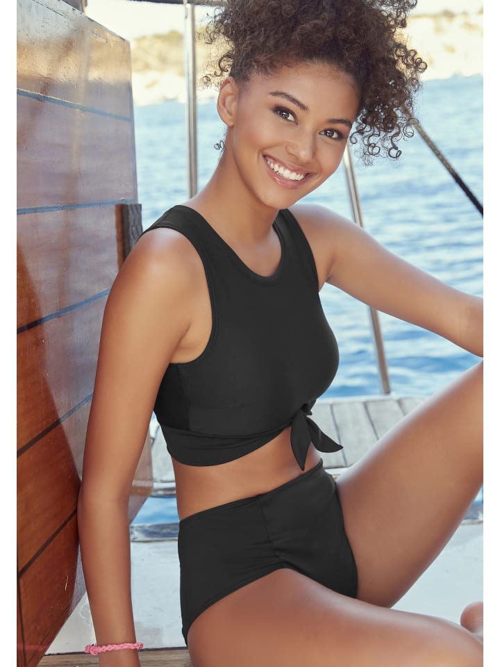 Venice Beach Highwaist-Bikini-Hose in schwarz günstig kaufen