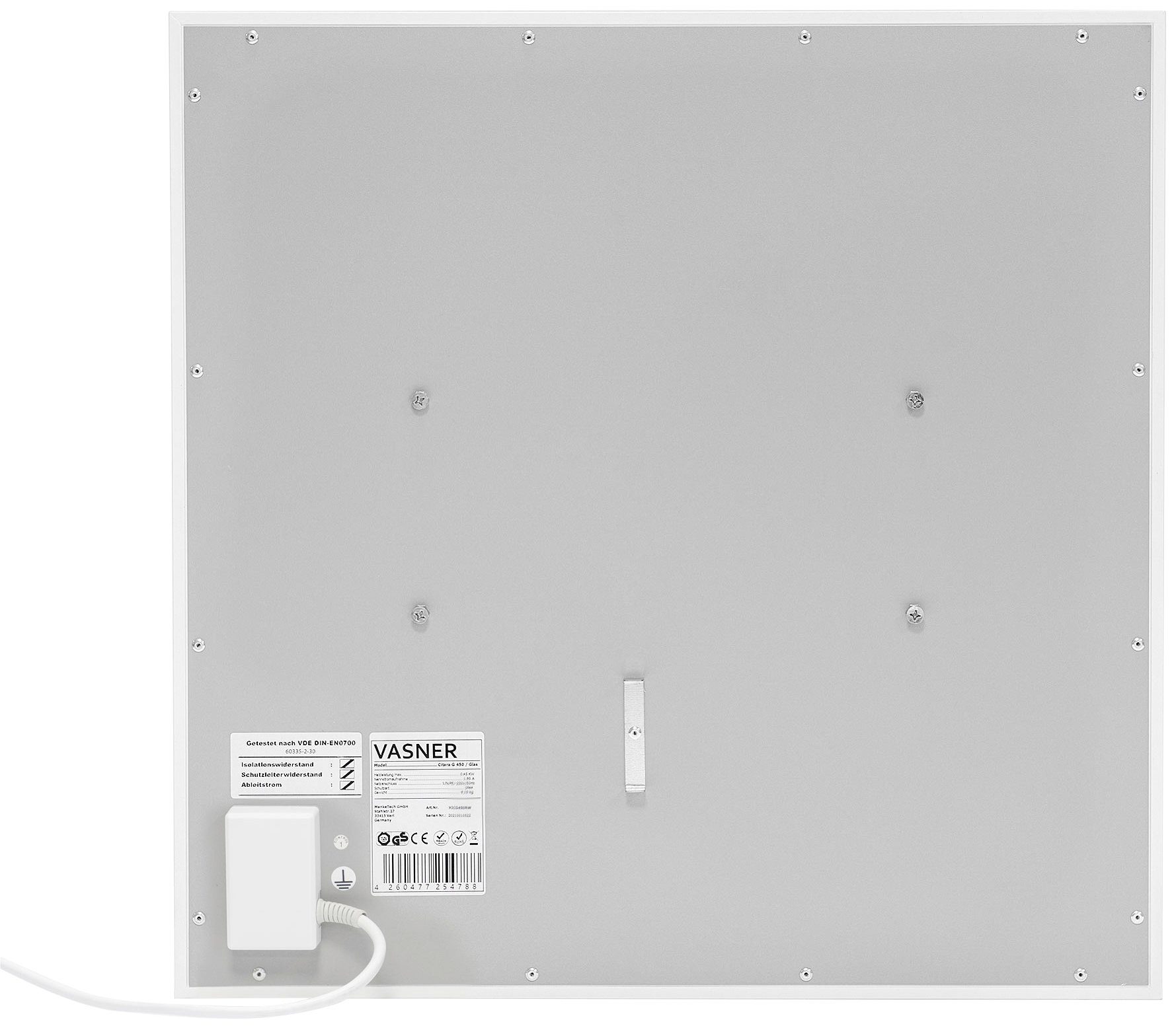 Vasner Infrarotheizung Glas mit Rahmen weiß, 450 W, Citara G, Infrarot Glasheizung, IP44 Bad geeignet